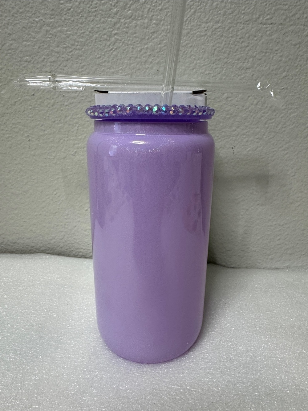 💜✨ Purple Rhinestone Lid Tumbler w/ Straw – Glam Home Accent Cup | 16oz ✨💜 - Picture 4 of 9